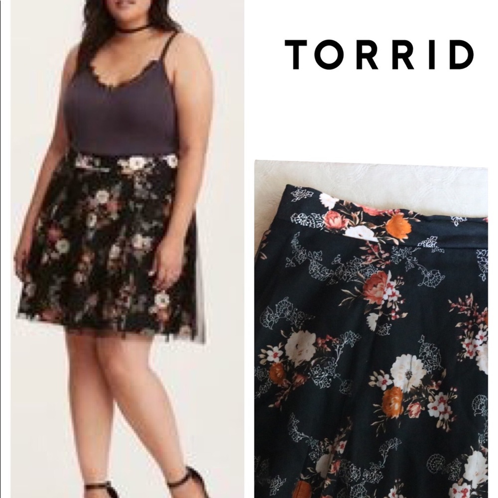 torrid Black Floral A-Line Skirt
